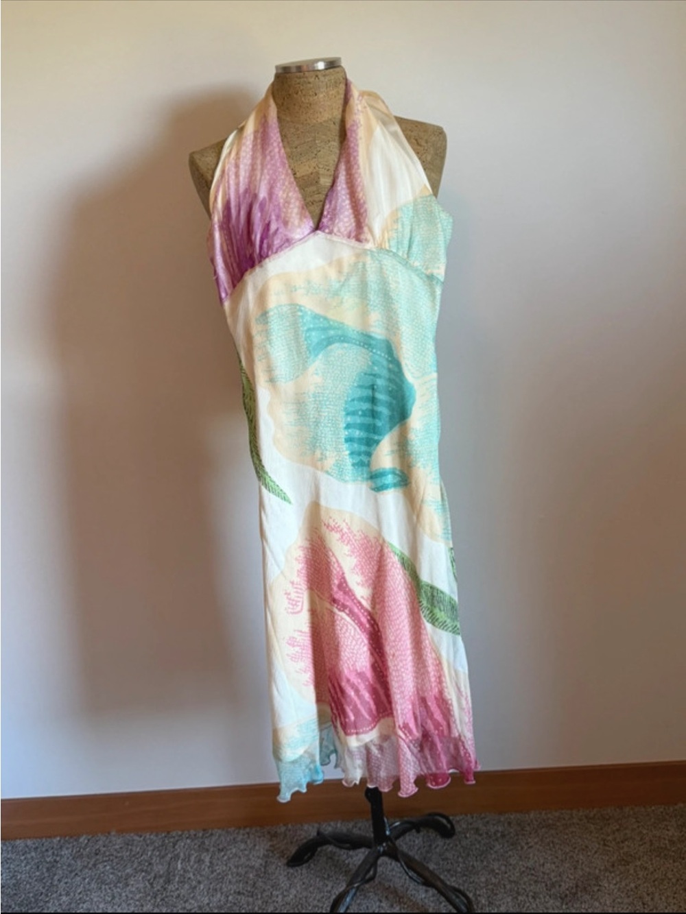 RARE Diane Von Furstenberg 100% Silk Halter Maxi Dress Size 6